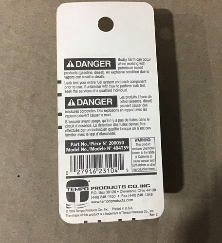 Tempo Fuel Ftg-Tee 1/4” NPT (404T59) 200050 ( New Old Stock ) - Picture 3 of 5