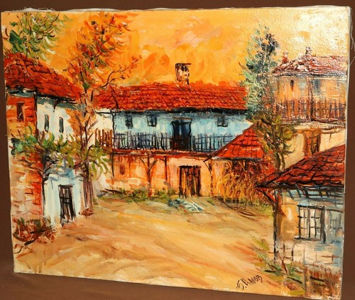 quadro olio fauvista vintage case paesaggio - Foto 5 di 12