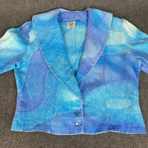 Vintage Cloth Art Original Womens Linen Jacket Cropped Hand Painted Size 10 - Picture 9 of 19