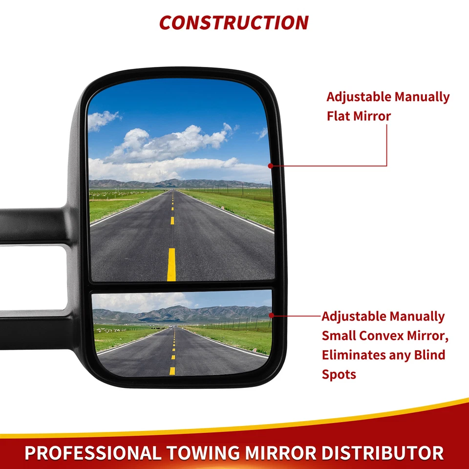 Par de espejos retrovisores de remolque manuales para 99-06 Chevy Silverado GMC Sierra 1500 2500HD 3500HD Foto 4 de 4