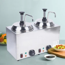 Commercial Hot Fudge Warmer Nacho Cheese Sauce Warmer w/ Pump Dispenser 1600W