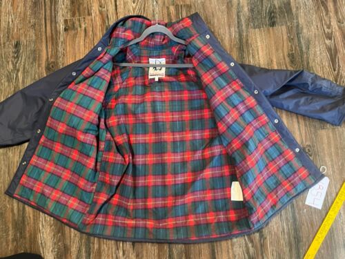 Vintage Sailmaker Rain Coat Women’s Large Blue Hooded Plaid Lined Snap - Picture 7 of 8