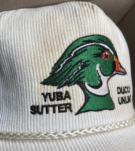 Vintage Yuba Sutter Ducks Unlimited Hat White Corduroy Cap Wood Duck Stitching - Picture 3 of 18