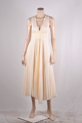 NWT $695 A.L.C. Everly Pleated Open Back Midi Dress in Ivory/peach 4 - Bild 2 von 6
