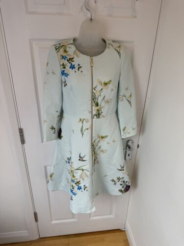 BNWT Ted Baker Racheel Floral Meadow Dress Coat Baby Blue Size 1 UK 8 - Picture 3 of 10