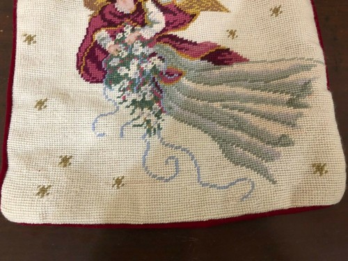 Nadelspitze Wolle Engel Überwurf Kissenbezug 14" rot Samt Reißverschluss hinten - Bild 3 von 10