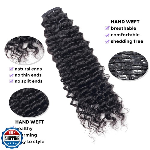 Pobokix Seamless Clip in Hair Extensions - Real Human Hair Deep Wave Brazilia - Picture 4 of 5