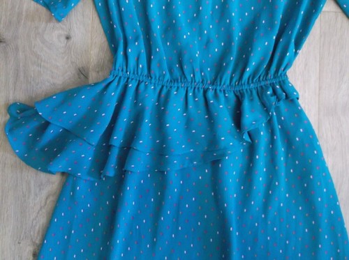 Trifles Teal Peplum Dress Size 13/14 Vintage Abstract Short Sleeve Polyester 80s - Picture 6 of 14