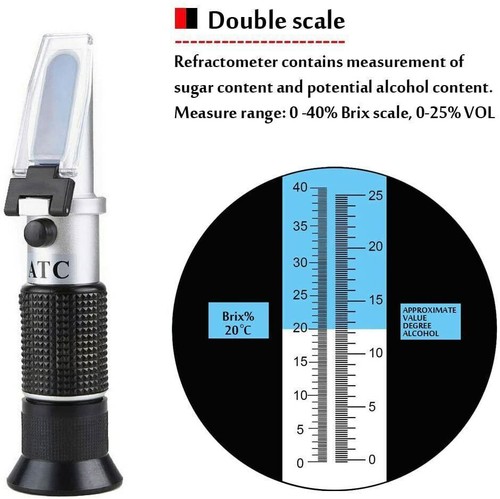 Alkohol Refraktometer Wein Winzer Bier Zucker Gehalt Brix: 0-40% Alkohol: 0-25% - Bild 3 von 10