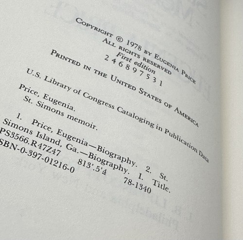 St. Simons Memoir By Eugenia Price Hardcover First Edition 1978 Signed By Author - Picture 15 of 21