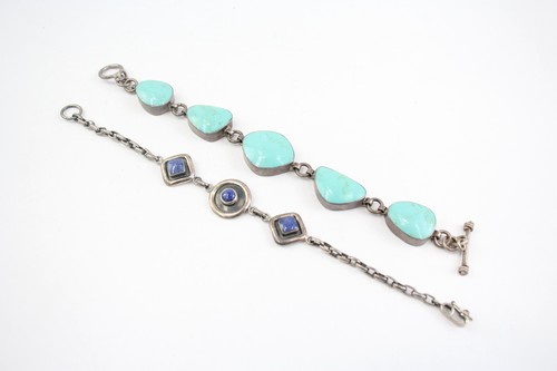 Sterling Silver Bracelets Gemstone T Bar Inlay Vintage x 2 (30g)