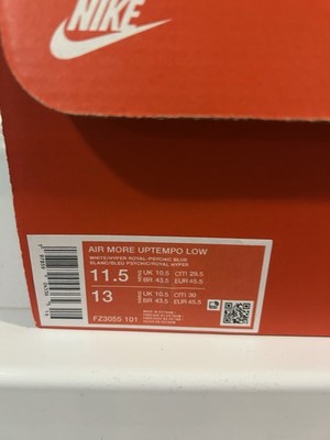 Size 11.5 - Men Nike Air More Uptempo Low White Hyper Royal New Pippen