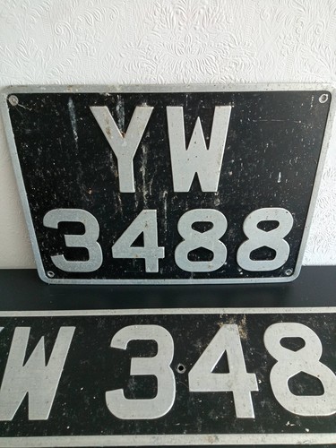 VINTAGE BLACK/SILVER METAL BYGONE NUMBER PLATES 1928 ROLLS ROYCE SILVER GHOST