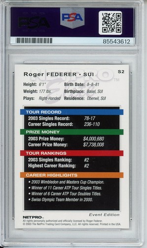 2003 NETPRO ELITE #S2 ROGER FEDERER SIGNED ROOKIE CARD PSA DNA COA AUTOGRAPH HOF - Picture 2 of 2