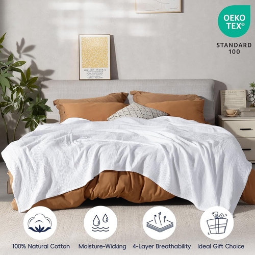 100 % Baumwolle Musselin Decke King Size 108" x 90", 4-lagig leicht und atmungsaktiv - Bild 5 von 12