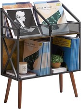 Vinyl Record Storage Holder Rack,250 LP Wooden Record Display Table Albums Books