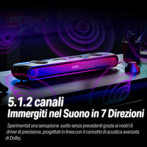 Thunder Pro 5.1.2 Soundbar Da Gioco, Bassi Migliorati, Connessione Multi-Disposi - Foto 2 di 12