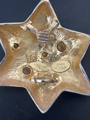 Orecchini Les Bernard (Vo) anni 80 testurizzati 3D placcati oro stella strass eleganti - Foto 6 di 9