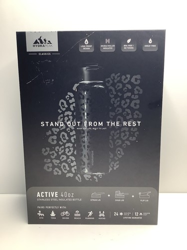 HYDRAPEAK Active 40oz Schwarz Leopard Stahl Flasche Wasser Hydro Thermo Flasche 2 Deckel - Bild 4 von 6