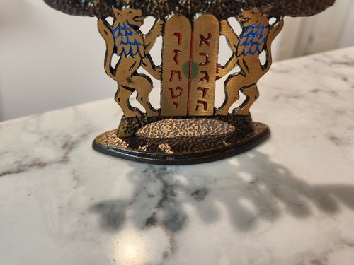 Kleine 2 7/8" Vintage Messing Menora Jerusalem signiert Henne-Holon Israel - Bild 5 von 10