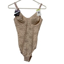 Bali Beige Floral Lace Smoothing Shapewear Bodysuit 36B 8L10 NWT