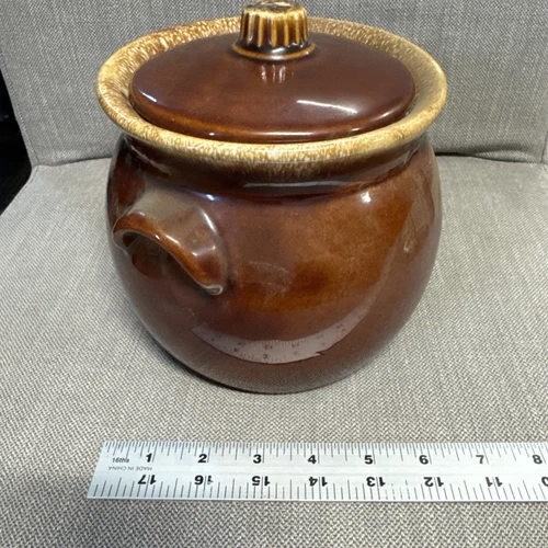 Vintage HULL POTTERY Brown Drip Glaze Bean Pot with Lid