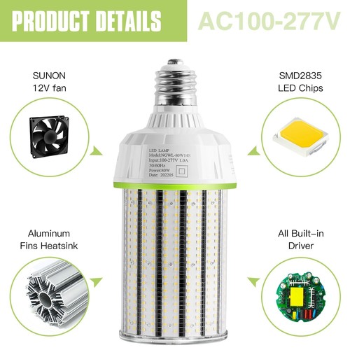 80W LED Corn Light Bulb E39 Mogul Base Shoebox High Bay Replacement Lamp 5000K - Picture 6 of 11
