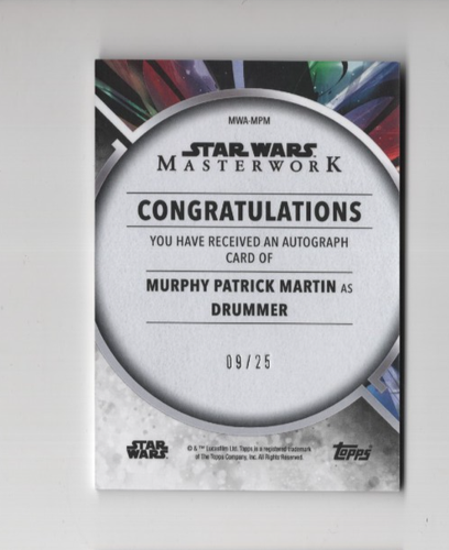 MURPHY PATRICK MARTIN AUTOGRAPH TOPPS STAR WARS MASTERWORK #D /25 DRUMMER AUTO - Picture 2 of 2