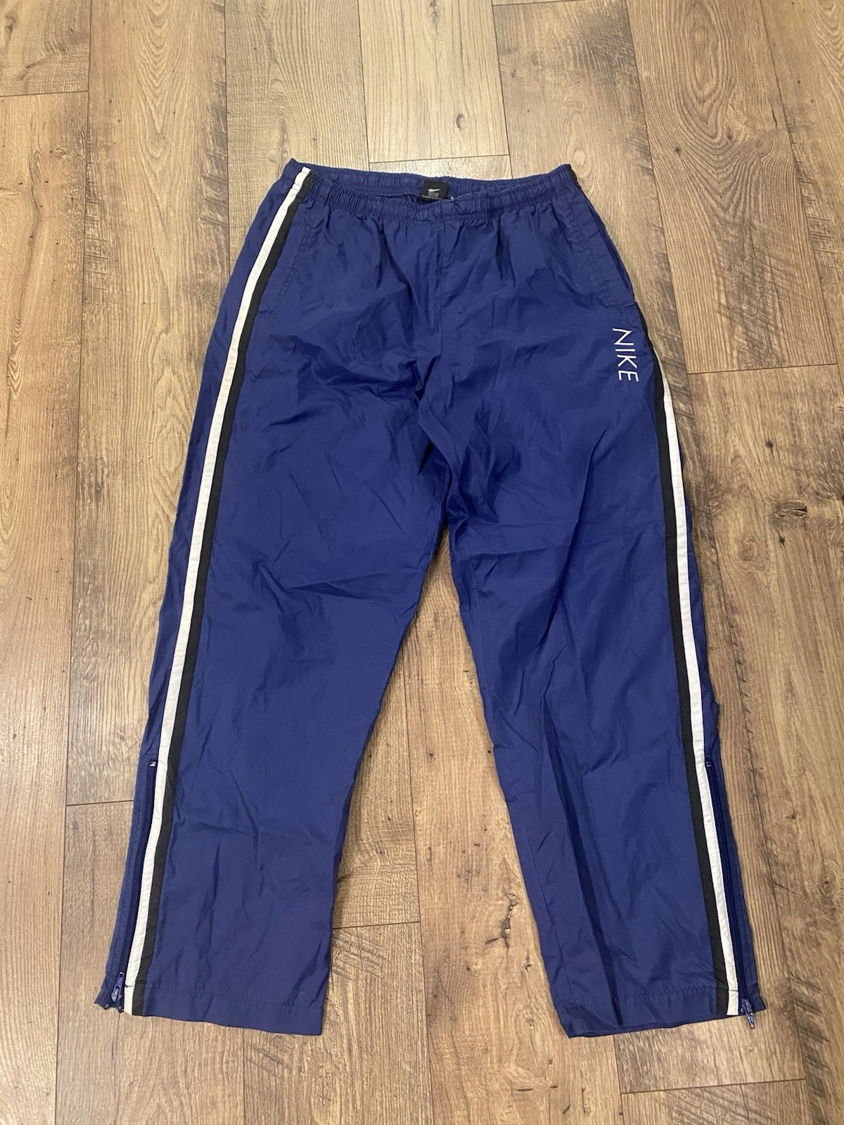 Vintage 90’s Nike Track Pants Mens Medium Blue Windbreaker Baggy Wide Leg Lined