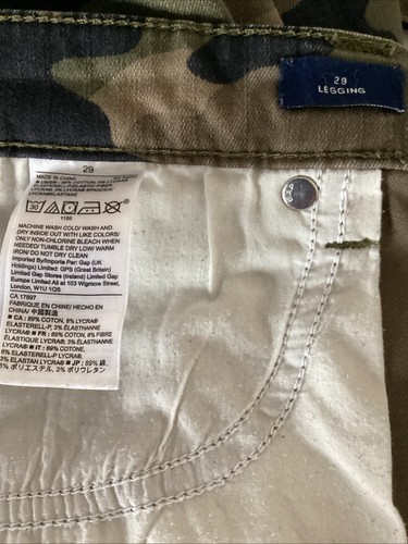 GAP Green Camo Print Skinny Legging Pants Sz. 29 - Picture 7 of 7