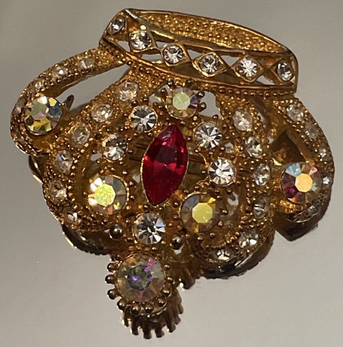 Vintage AB Brosche/Anstecknadel/Anhänger Strass rot Königskrone goldfarben wunderschön! - Bild 3 von 10