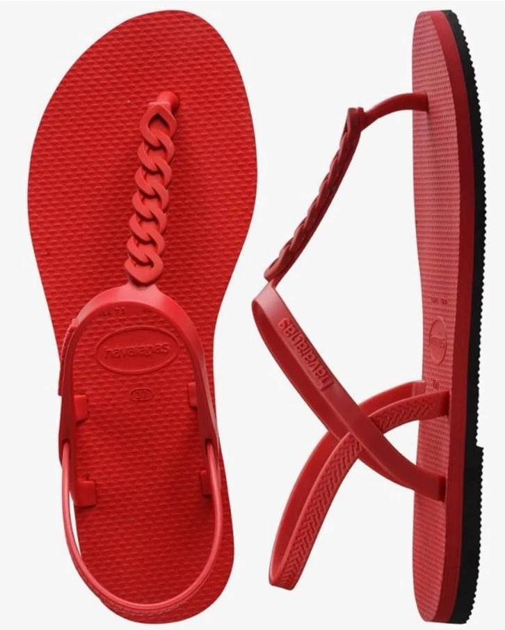 🍓¡NUEVO CON ETIQUETAS! Sandalias de verano Havaianas You Paraty detalle de cadena correa en T talla 8,5 rojo rubí Foto 2 de 4