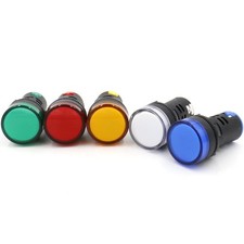 5PCS 22mm LED Indicator Light, 12V AC/DC, 5 Colors, Green, Red, Blue, Panel