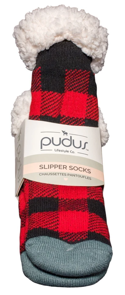 Meia chinelo Pudus lenhador vermelho búfalo xadrez difuso aconchegante feriado inverno quente - Imagem 4 de 4