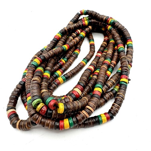 Braun Kokos Perlen Halskette Armband Rasta Reggae Rastafari Jah Natur Mode - Bild 5 von 8