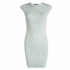 ALEXANDER MCQUEEN pastel blue floral print jacquard knit bodycon dress baroque S