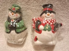 Fritz and Floyd Holly Jolly Snowman Salt & Pepper Shakers NIB