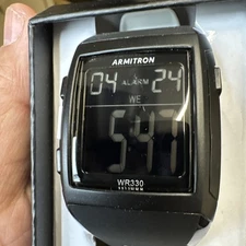 ARMITRON CHRONOGRAPH BLACK-WR 330 FT-ALARM-DUAL TIMER-INSTALITE