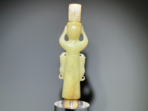 Rare Shang Zhou Dy Old Jade Carved Cong Tiger Person Statue "Ba Jian" H 13.7 cm - Picture 9 of 24
