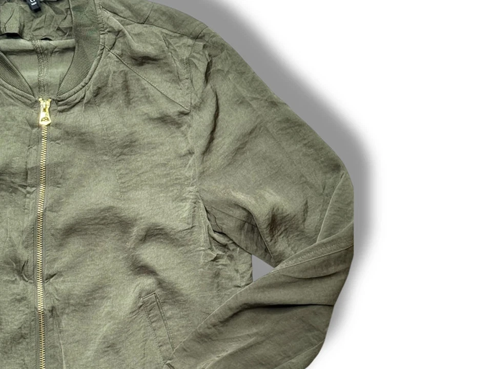 Chaqueta Bomber H&M Verde Oliva Satinado Para Mujer Talla XS (Reino Unido 6) Ligera Cremallera Foto 3 de 4