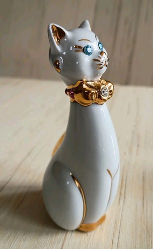 Estatuilla de gato sentado con joyas de colección Capodimonte Italia Collezione Polaris Swarovski - Imagen 8 de 13