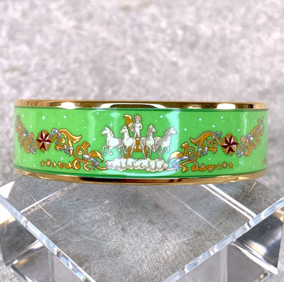 Vintage Hermes Armreif Armband Himmel Wolke Sterne grün Emaille Goldrand 65
