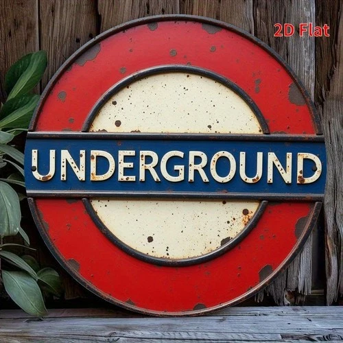 2D flat print, 1pc, fun London Underground logo theme, Tin Metal Signs vintage