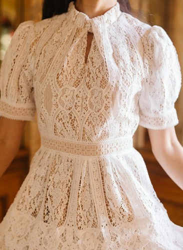 Ivy City Ainsley Kleid weiß Spitze Größe 14 Hochzeit Dusche Boho Midi Strand formell - Bild 2 von 12