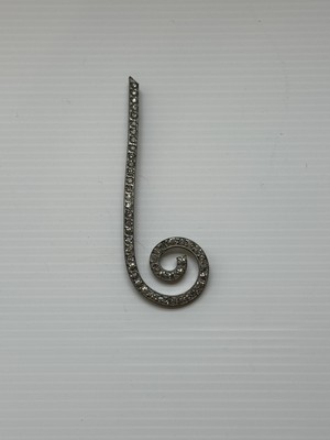 Vintage Swirl Rhinestone Brooch Fur Pin 4 Inches Long