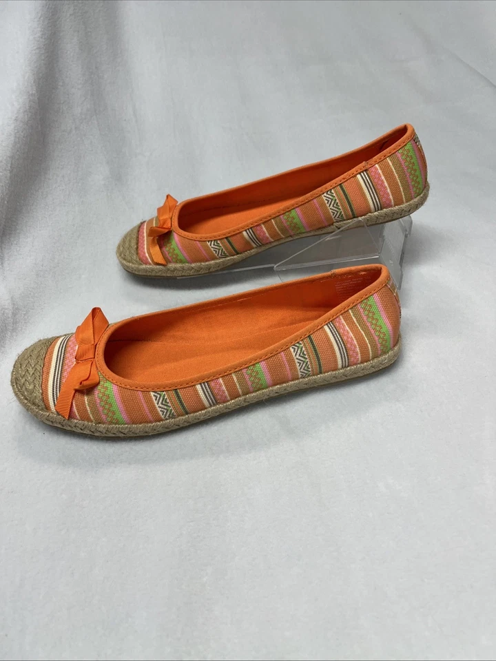American Eagle Espadrilles Flats Women 8.5 Bow Shoes Orange , yellow, green - Image 3 of 4