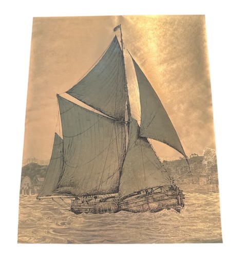 Goldfolie Segelboot Druck Kunst Dufex Drucke England 8”x10” ungerahmt