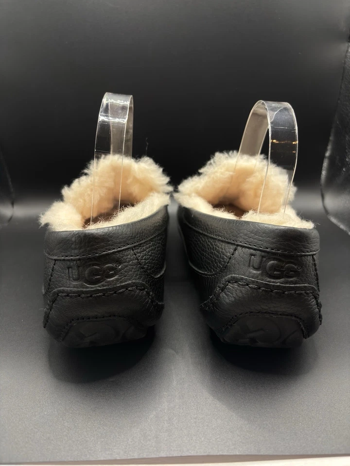 UGG Ascot Shoes Mens Size 9 Black Shearling Leather Slippers Moccasin Loafers - Image 4 of 4