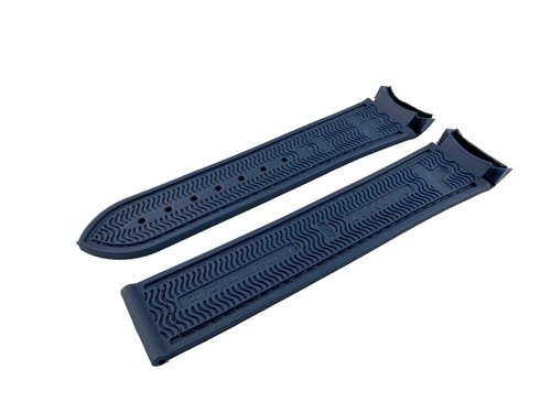 Navy Blue Rubber/Leather Strap Fit Omega SeaMaster PlanetOcean Watch Pins/Tool - Picture 2 of 17