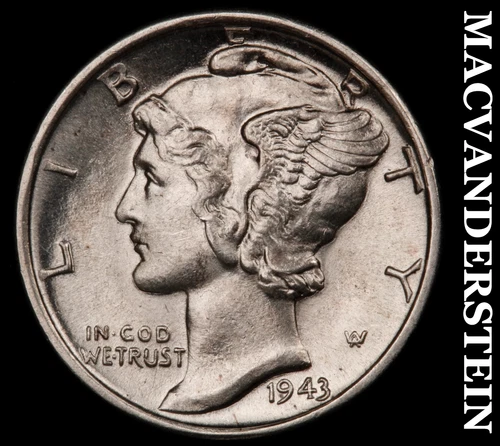 1943-D Silver Mercury Dime-Choice Gem Brilliant Unc ++++ FSB No Reserve #G7526